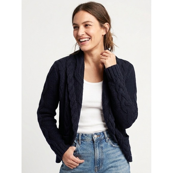 Banana Republic Sweaters - Banana Republic Wool Cotton Cashmere Blend Cable Knit Cardigan Navy Blue XS